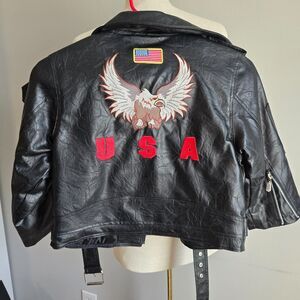 OUTDOOR HÁBITAT Kids  Biker Jacket Faux Leather Embroidery USA Eagle | Size 7T